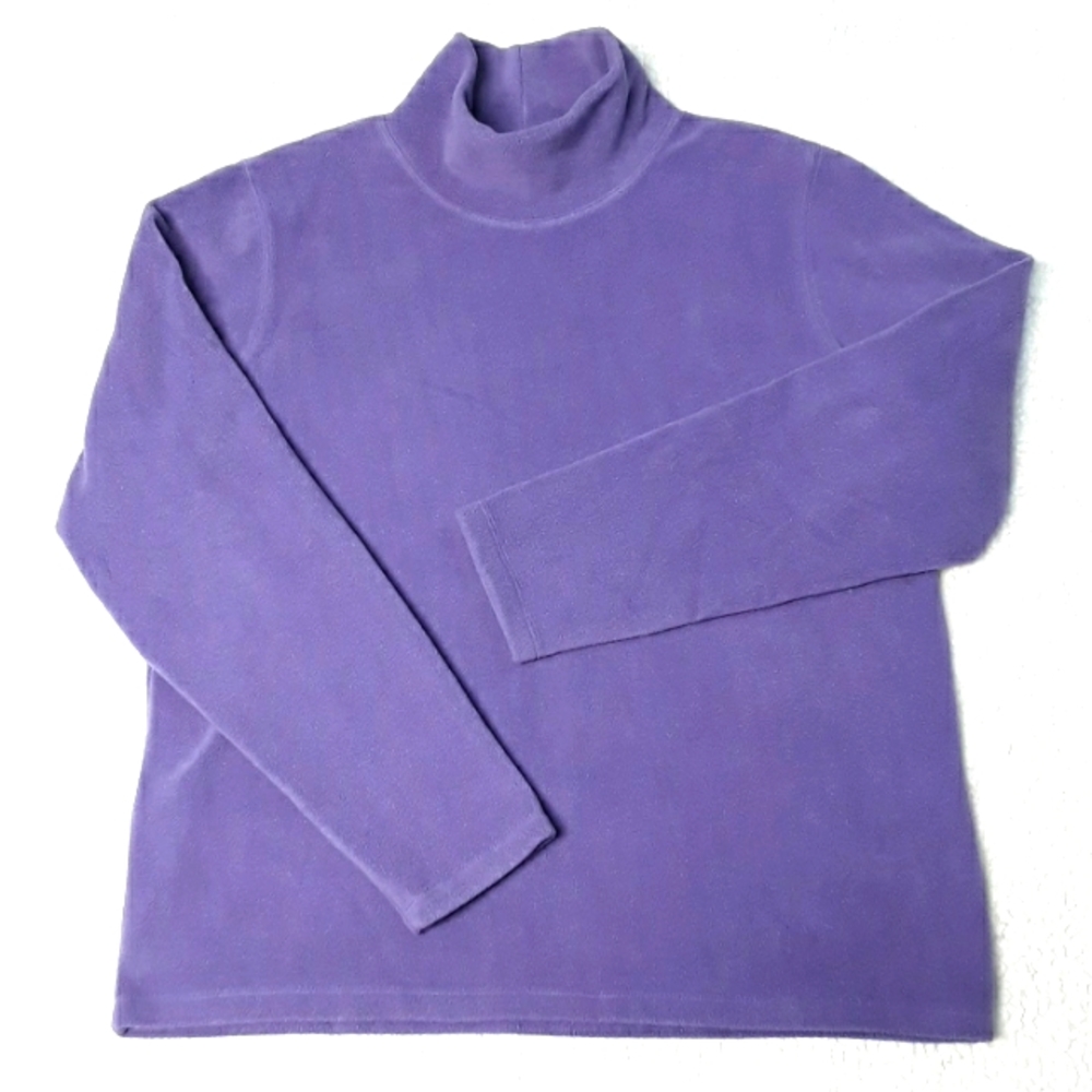 Lands End Fleece Pullover Sweater Top Purple size L 14-16 High Mock Turtleneck